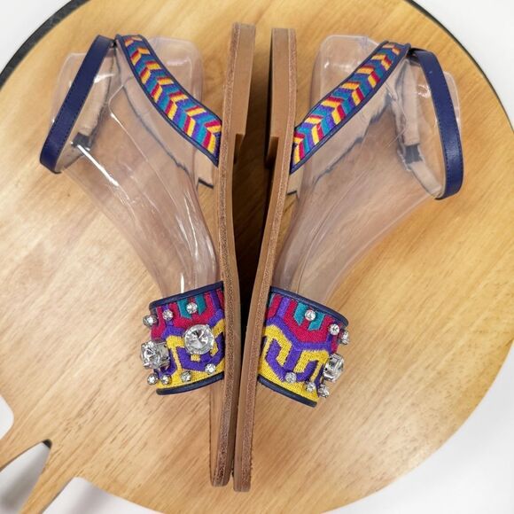 Vince Camuto Akitta Tribal Embroidered Rhinestone Ankle Strap Boho Sandals 9.5 - Picture 7 of 12